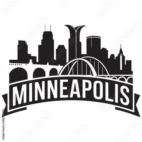 Vector Minneapolis skyline. Travel Minneapolis famous landmarks. Business and tourism concept for presentation, banner, web site. Vector black silhouette. with white background