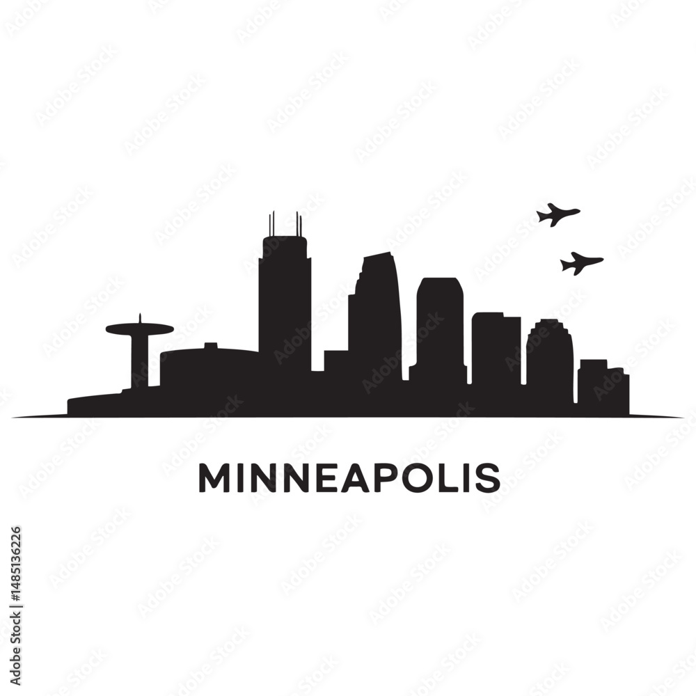 Obraz premium Vector Minneapolis skyline. Travel Minneapolis famous landmarks. Business and tourism concept for presentation, banner, web site. Vector black silhouette. with white background
