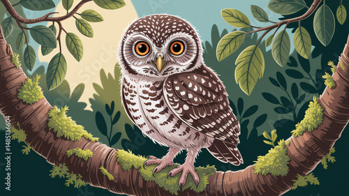 Obraz na płótnie Spotted owlet illustration w salonie