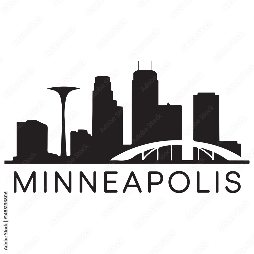 Fototapeta premium Vector Minneapolis skyline. Travel Minneapolis famous landmarks. Business and tourism concept for presentation, banner, web site. Vector black silhouette. with white background