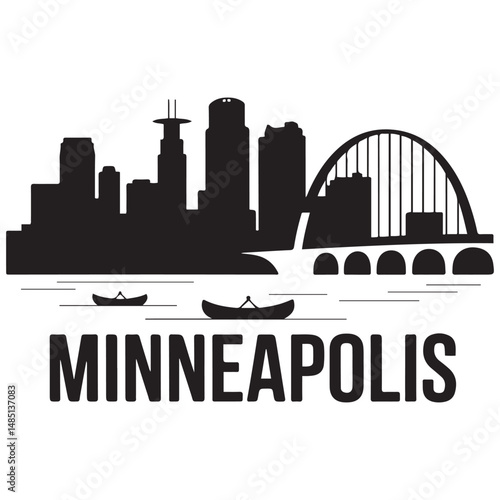 Vector Minneapolis skyline. Travel Minneapolis famous landmarks. Business and tourism concept for presentation, banner, web site. Vector black silhouette. with white background