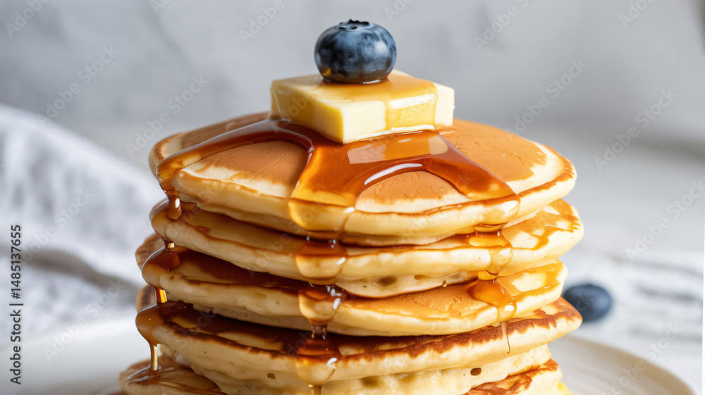 Stack of Pancakes with Syrup and Butter Isolated on Transparent Background Breakfast Treat