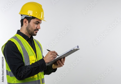 a man in a yellow safety vest photo