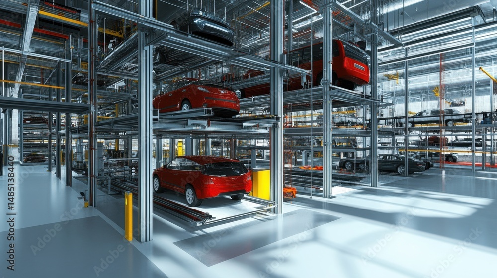 Fototapeta premium Engineering platform showing structural D model of multi-level parking garage