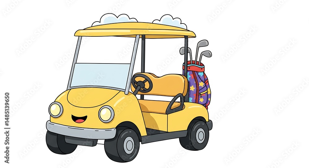 Fototapeta premium Adorable Cartoon Golf Cart Illustration Perfect for Golf Courses, Websites, and More