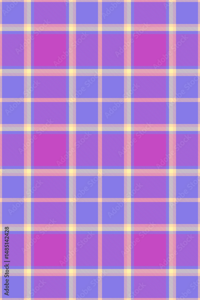 Fototapeta premium Vibrant pastel plaid pattern in purple and pink hues. Perfect for textile design, fashion, websites, or scrapbooking. A cheerful, modern texture evoking feelings of happiness and optimism.