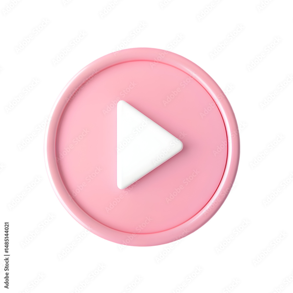 Glossy, pink, round play button, stylized in 3D. A simple media player icon. Glossy, pink, round play button, stylized in 3D. A simple media player icon.