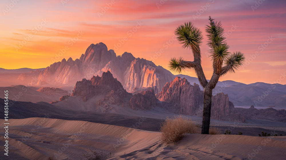 Sunrise over desert mountains