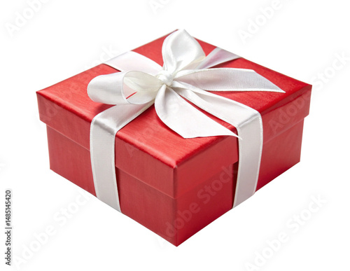 Red Gift Box with White Ribbon Isolated Close-up Picture With PNG, Transparency and JPEG Background