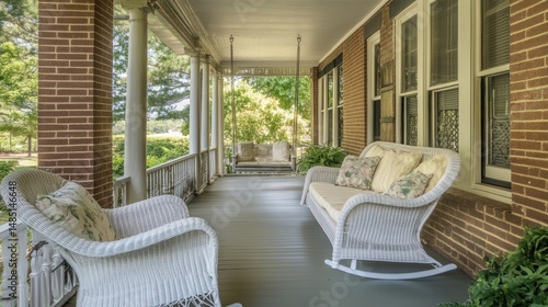 Charming porch with rocking chairs and swing
