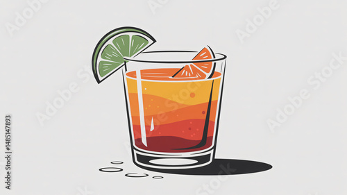 Tequila sunrise cocktail Isolated vector illustration