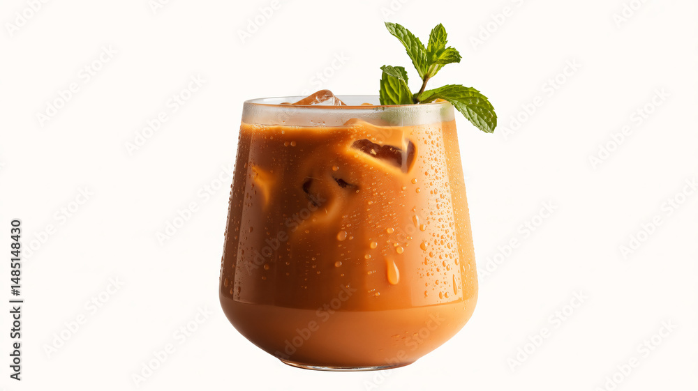 Thai iced tea in an orange color glass tumbler isolated on a transparent background