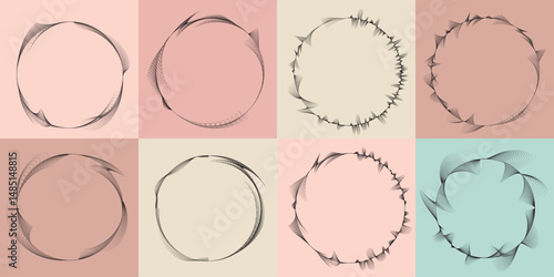 Lines in Circle Form . Rotate rounded shape Vector Illustration .Rotating circles form a ring.Rotating design element . Various circle lines forming round frame . Abstract Geometric line art .

