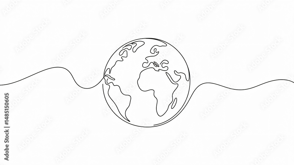 Thin line illustration of planet Earth in a continuous one-line design