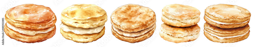 PNG Golden flaky biscuits in row, element set on transparent background PNG Golden flaky biscuits in row, element set on transparent background