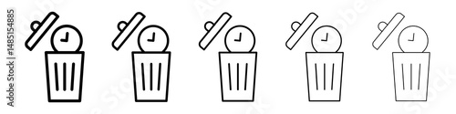 Time waste icons in black stroke designs on white background