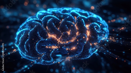 Futuristic AI-Powered Brain with Glowing Cybernetic