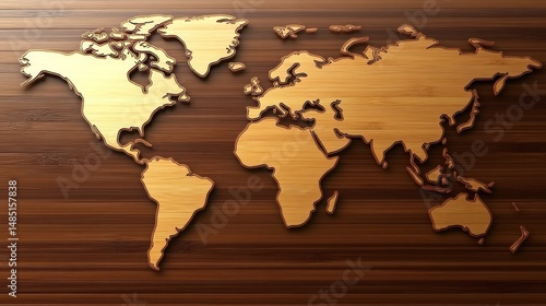 World map carved on wood