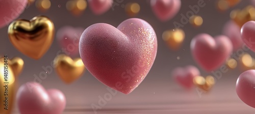 Colorful Floating Hearts Create a Whimsical Atmosphere in a Dreamlike Setting