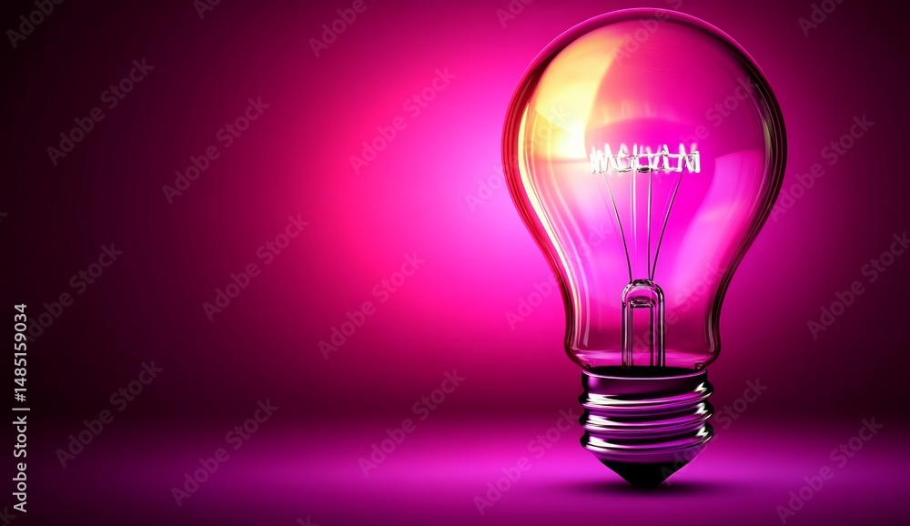 Glowing Pink Lightbulb on Purple Background Glowing Pink Lightbulb on Purple Background
