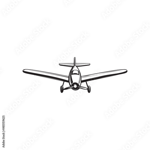 Front view of the small monochrome airplane soars with a transparent background