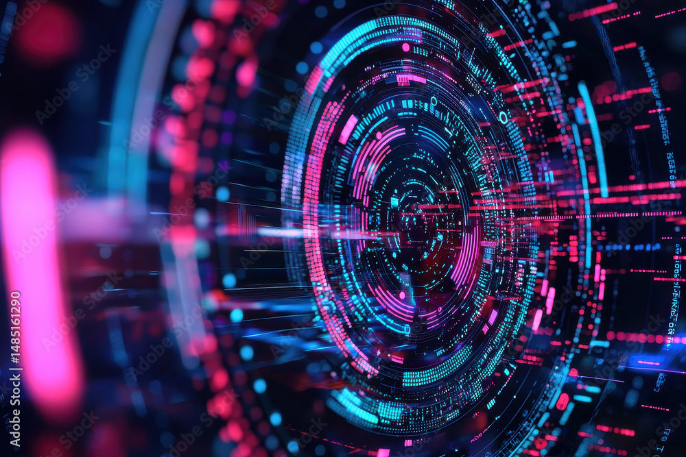 Fototapeta premium Digital abstract background with vibrant colors and futuristic patterns, showcasing technology and data visualization