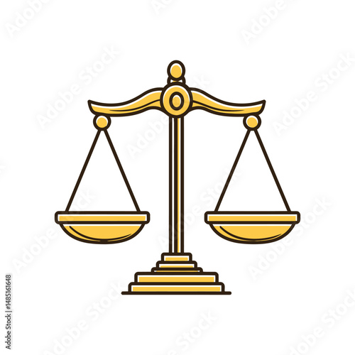 Golden balance scale with clean lines stands on a white transparent background