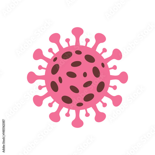 Illustration of a pink virus cell with brown spots isolated on a white background