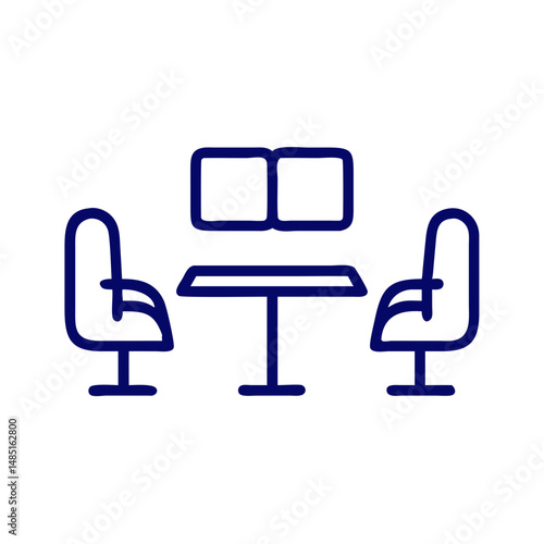 Minimalist meeting space icon with table and chairs for office UI kits, coworking visuals, teamwork apps and remote work graphics

