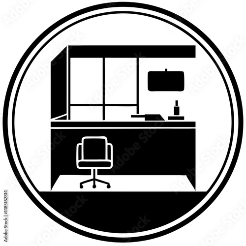 Private office cubicle icon for workspace visuals, remote job blogs, productivity apps and modern corporate design resources

