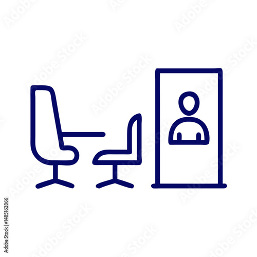 Abstract bank consultation room with chairs and a reception screen  