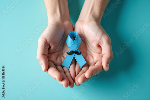 Wallpaper Mural two hands holding a blue ribbon with a mustache on it Torontodigital.ca
