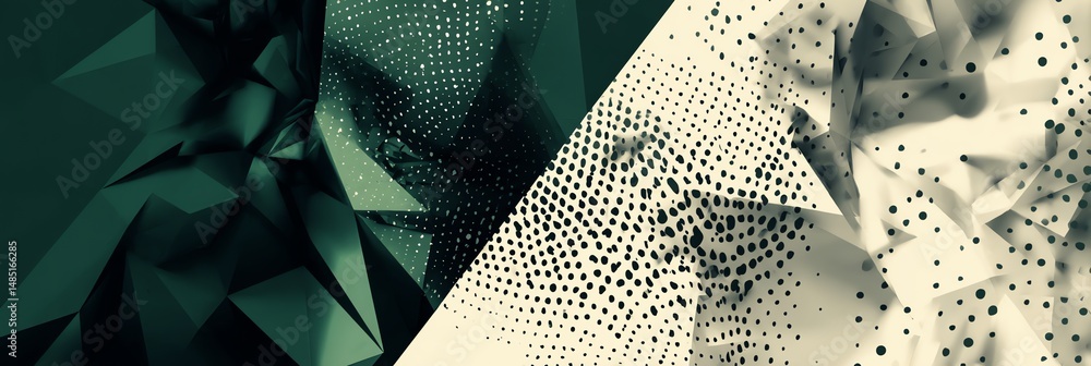custom made wallpaper toronto digitalModern Victory Day banner with forest green geometric shards on left, creamy dot matrix right side; sleek, high-contrast, stylish conceptual design