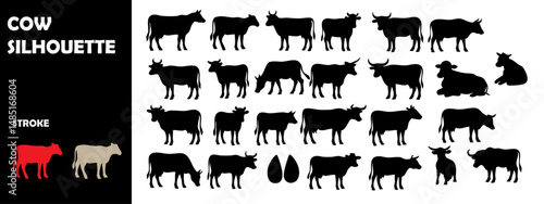 Cow Silhouette Vector Set – Dairy & Beef Cattle Icons for Farming, Livestock, and Agriculture Projects