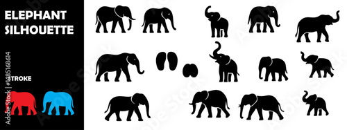 Elephant Silhouette Vector Set – Majestic Wildlife Animal in Various Poses and Angles