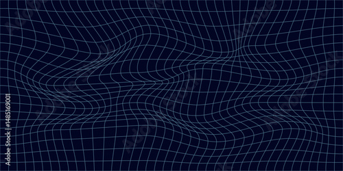Abstract wavy 3d mesh on a blue background. Geometric dynamic wave. 3D technology wireframe. Vector illustration.
