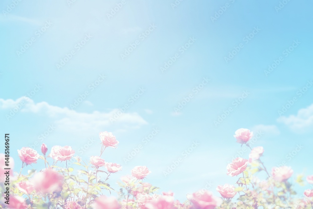 Soft Pink Roses Under a Sunny Blue Sky Soft Pink Roses Under a Sunny Blue Sky