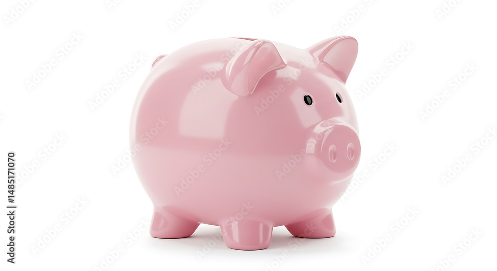 Pink piggy bank isolated on white background for savings and finance concepts Pink piggy bank isolated on white background for savings and finance concepts