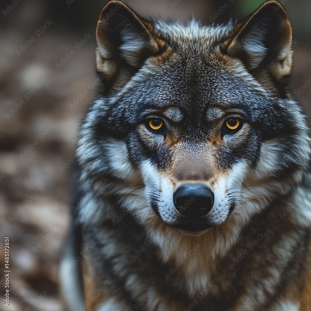 Fototapeta premium Wolf Portrait Close Up Brown Fur Golden Eyes