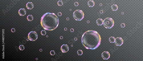 16:9 image Bubble PNG. Set of realistic soap bubbles. Bubbles on a transparent background. Vector soap bubbles. Water glass bubble realistic png 