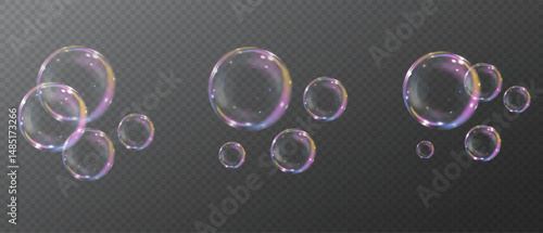 16:9 image Bubble PNG. Set of realistic soap bubbles. Bubbles on a transparent background. Vector soap bubbles. Water glass bubble realistic png 