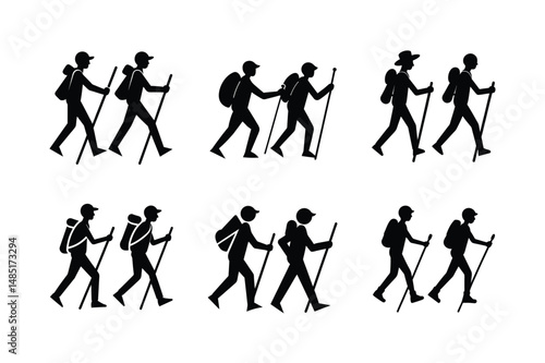 Clean Vector Hiking Silhouette Wilderness Walk