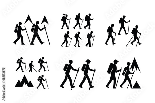 Clean Vector Hiking Silhouette Hill Climb