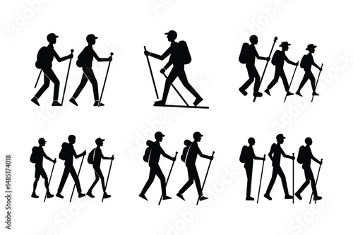 Clean Vector Hiking Silhouette Mountain Trek