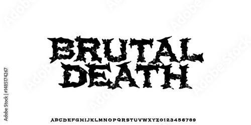 Y2k Brutal Dark Rock Lettering tattoo vector type font. Grunge style type font with Gothic Punk Rock and Dead Rock. Scary tattoo font concept. Rock n Roll style lettering.Vector Illustration