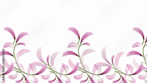Watercolor illustration featuring delicate pink leaves arranged in a repeating pattern across the frame