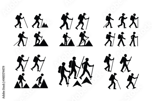Clean Vector Hiking Silhouette Nature Walk