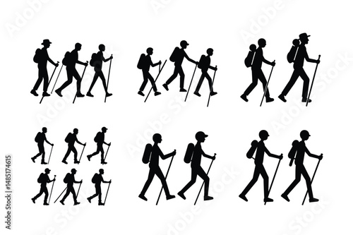 Clean Vector Hiking Silhouette Walking Trail