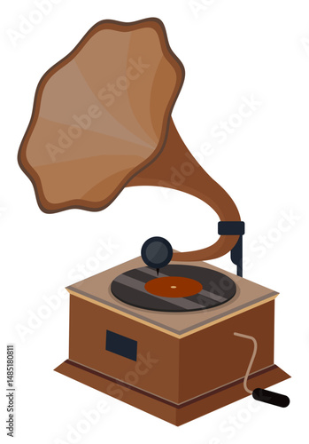 Vintage Gramophone Antique Phonograph with Horn Speaker Illustration