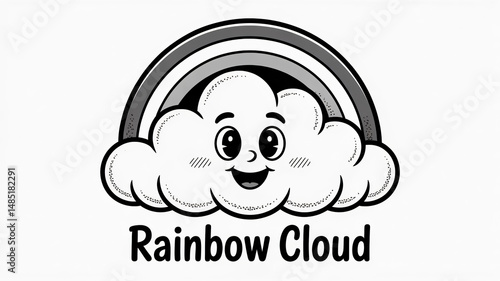 Obraz na płótnie Whimsical cloud and rainbow cartoon in black and white w salonie